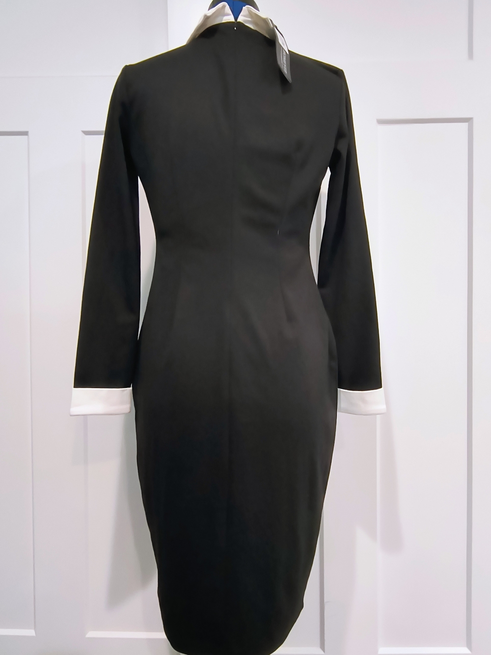 NWT Black Midi Dress with White Collar and Cuffs - Picture 4 of 9